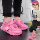 Spring New Kids Sneakers PU Girls Casual Mesh Solid Pink Light Boys White Hook & Loop Children Non-slip Sports Shoe Fashion