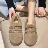 Shoes Woman Loafers Fur Round Toe Shallow Mouth Casual Female Sneakers Modis Flats All-Match New Retro Moccasin Cute Dress