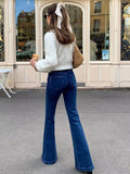 Casual Bell Bottom Pants Jeans for Women Blue Elastic Fashion Y2K Trousers Autumn New High Waisted Flare Jeans