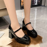 High Heels Women Trend Chunky Heels Platform Lolita Mary Jane Elegant Party Korean Shoes  Dress White The Glossy Fashion