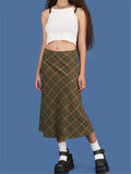 Plaid Wrap Skirts Summer High Waist E-girl Y2k Streetwear Cotton Long Skirts Chic Women Mermaid Skirts Bottoms