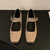 Spring New Women Flat Shoes Fashion Silk Square Toe Shallow Ladies Ballet Shoes Soft Casual Flat Mary Jane Shoes