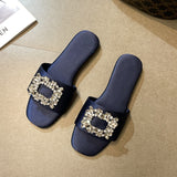 Women's Slippers Summer  Rhinestones Flat Elegant Sandals Female Fashion Outdoor Beach Shoes Slides Chanclas Mujer Playa