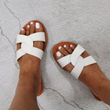 Summer Women Sandals Shoes Summer Style Fashion PU Leather Interlocking Surface Female Slippers Solid High Quality Woman Slides