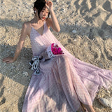 Summer Purple Maxi Halter Dress Women Long Elegant Flowy Casual Beach Dresses for Wedding Guest Bridesmaid Birthday Prom