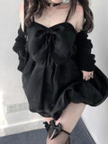 Lolita Style Black Gothic Girl Dark Lolita Suspender Jsk Dress Bow Casual Female Kawaii Sexy Loli Dresses