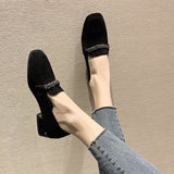 Crystal Chain Flock Loafers Women Low Heels Espadrilles Women Shoes Ballerina Retor Square Toe Nubuck Velvet Moccasins Flats