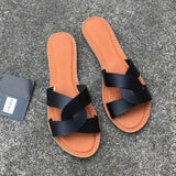 Summer Women Sandals Shoes Summer Style Fashion PU Leather Interlocking Surface Female Slippers Solid High Quality Woman Slides