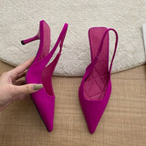 Summer New Brand Pointed Toe Slingback Shoes Thin High Heel Shallow Slip On Ladies Elegant Sandals Plus Size 41