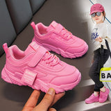 Spring New Kids Sneakers PU Girls Casual Mesh Solid Pink Light Boys White Hook & Loop Children Non-slip Sports Shoe Fashion