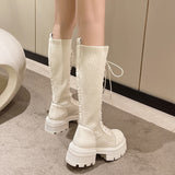 Autumn Winter New Chunky Platform Long Boots Women Thick-soled Stretch Knitted Knee High Boots Woman