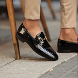 New Loafers Metal Decoration Slip-On Breathable Wedding Black Pu Leather Size 38-46 Handmade Mens Loafers Free Shipping