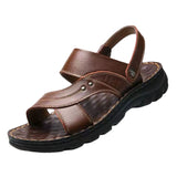 Men's Summer New Sandals and Slippers Men's Leather Sandals Adult Thick-soled Beach Shoes Non-slip Open-toe Leather Sandals