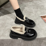 Women's Shoes Platform Round Toe Oxfords Casual Female Sneakers Slip-on Loafers With Fur British Style Clogs Leather New Slip On