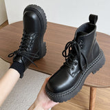 Chunky Platform Combat Boots for Women Autumn Winter PU Leather Ankle Booties Women Punk Thick Bottom Non Slip Motorcycle Boots