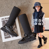 Winter Korean Over-the-knee Boot for Girls with Metal Chain Sock Boots Kids Fashion Solid Glossy Chic Girls Casual Shoe