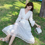 Summer White Maxi Dress Women Long Sleeve Elegant Vintage Y2k Flowy Ball Dresses for Wedding Guest Bridesmaid Birthday Prom