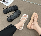 Summer New Brand Women Sandal Fashion Narrow Band Gladiator Shoes Platform Flats Heel Open Toe Dress Pumps Shoe