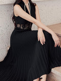 Sundress Women Boho Beach Lace Summer Sexy Backless Runway Sleeveless Woman Dresses Embroidery Party  Solid Black Dress Robe