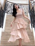 Summer New Elegant Spaghetti Strap French Ruffle Dress Women Sexy Prom Evening Party Fashion Sweet Clothing