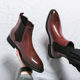 Red Bottom Chelsea Boots for Men Round Toe Slip-On Business Ankle Boots Size 38-46 Men Short Boots Zapatos Para Moto Hombre