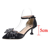 Sexy Thin Heels Ankle Strap Pumps Women Lace Bowknot Wedding Party Shoes Woman Elegant Pointed Toe Silk High Heels Shoes