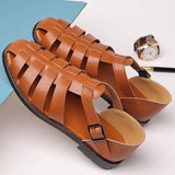 Men's Leather Sandals Men Trendy Summer Roman Shoes Mens Casual Comfortable Soft Beach Footwear Flats EUR Sizes 38-48