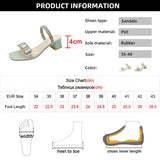 Fashion Rhinestone Sandals for Women Summer Square Heels Open Toe Slippers Woman Transparent PVC Jelly