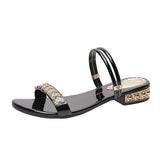 The New Sandals Women Summer  Fashion Elegant Non-Slip Crystal luxury Ladies Slippers Rivet Rhinestone Low Heels