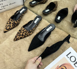 Spring Pointed Toe Mules Fashion Leopard Print Women Slippers Casual Women's Shoes Women Low Heels Elegant Ladies Outdoor Slide