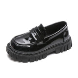 Princess Shoes  Spring Black Loafers Baby Boys School Shoes Metal Kids Fashion Casual PU Glossy Children Cute Mary Janes New