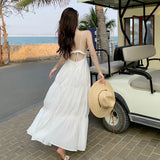 Summer White Maxi Strap Dress Women  Elegant Backless Long Formal Slip Dresses for Wedding Guest Bridesmaid Birthday Prom