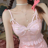Pphmm Y2k Summer New Sling Tops Cute Girl Kawaii Floral Bow Inside A Sling Vest 90s Aesthetics Crop Top for Women