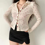 Vintage Cute Red Floral Print Fashion Woman Blouses Spring Turn Down Collar Long Sleeve Melville Tops Y2k Clothes