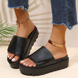 Black PU Leather Platform Slippers Women Plus Size 43 Thick Soled Sandals Woman Summer Non-slip Slides Shoes Female