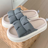 Women Slippers Summer Four Seasons Checked 4cm Thick Soft Sole Linen Slippers Indoor Home Bedroom Couple Floor Slippers