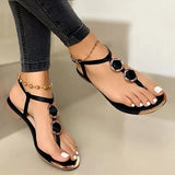 Summer Sandals Women Fashion Casual Beach Outdoor Flip Flop Sandals Metal Decoration Ladies Flat Shoes Big Size 35-43