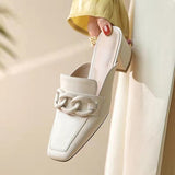 Summer Retro Semi-drag Loafers Chain Woman Women's Round Head Med-heeled Gold Chain Closed Toe Casual Shoes