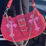 Y2K Sweet Cool Girls Underarm Bag Fashion Women's Pink Shoulder Crossbody Bags Retro Chain Female Clutch Tote Purse Handbags