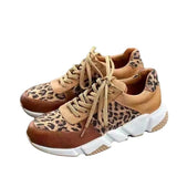 Plus size 36-44 New Thick-soled Round Toe Low-top Leopard Print Women's Singles Cross-large Stitching Lace-up Sneakers