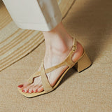 Sandals Women Summer Shoes Woman Flip Flops Chunky Blue Heels Medium Heel Dress Slides Roman Elegant Sexy Fashion Footwear