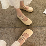 Lucyever Comfort Soft Bottom Flat Shoes Women Buckle Strap Pu Leather Ballet Flats Woman Elegant Low Heels Mary Janes Mujer