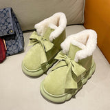 Winter Boots With Fur Australia Women's Rubber Shoes Rain Flat Heel Plush Snow  Ladies Lolita Slipper Flock Butterfly-knot B