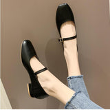 Women Low Heel Shoes Square Toe Retro Mary Janes Pumps Casual Spring Autumn Lady Weekly Shoes Size 35-40