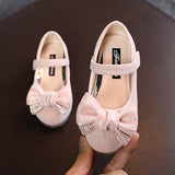 Children's Shoes Shiny Rhinestone Bow Design Princess Shoe Girls Party Dance Shoes Kids Baby Flat Performance Shoe