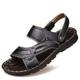 Men's Summer New Sandals and Slippers Men's Leather Sandals Adult Thick-soled Beach Shoes Non-slip Open-toe Leather Sandals