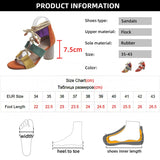 Women's Mix Color Round Heels Sandals Summer Lace Up Chunky High Heeled Gladiator Sandals Woman Roman Style