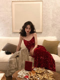 Pphmm Long Sequin Dress Sexy Red Glitter Bodycon Wedding Guest Birthday Party Dresses Elegant Occasion Dress for Women