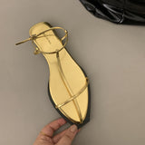 Summer New Women Sandal Fashion Gold Narrow Band Ladies Dress Slides Flat Heel Outdoor Dress Sandal Slipper Shoes