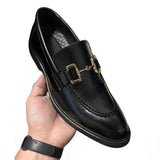 New Loafers Metal Decoration Slip-On Breathable Wedding Black Pu Leather Size 38-46 Handmade Mens Loafers Free Shipping